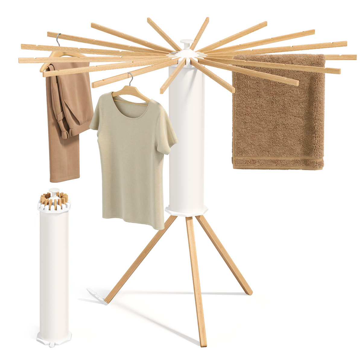 SONGMICS tørkestativ, frittstående, sammenleggbar, naturfarget, LLR530YW01