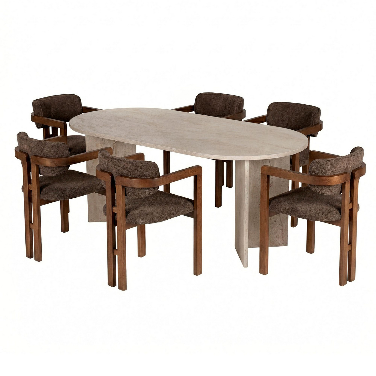 Norda Design elegant 7-delt spisebordsett med stoler, melaminbelagt, bøkramme, lettstelt stoff, moderne design