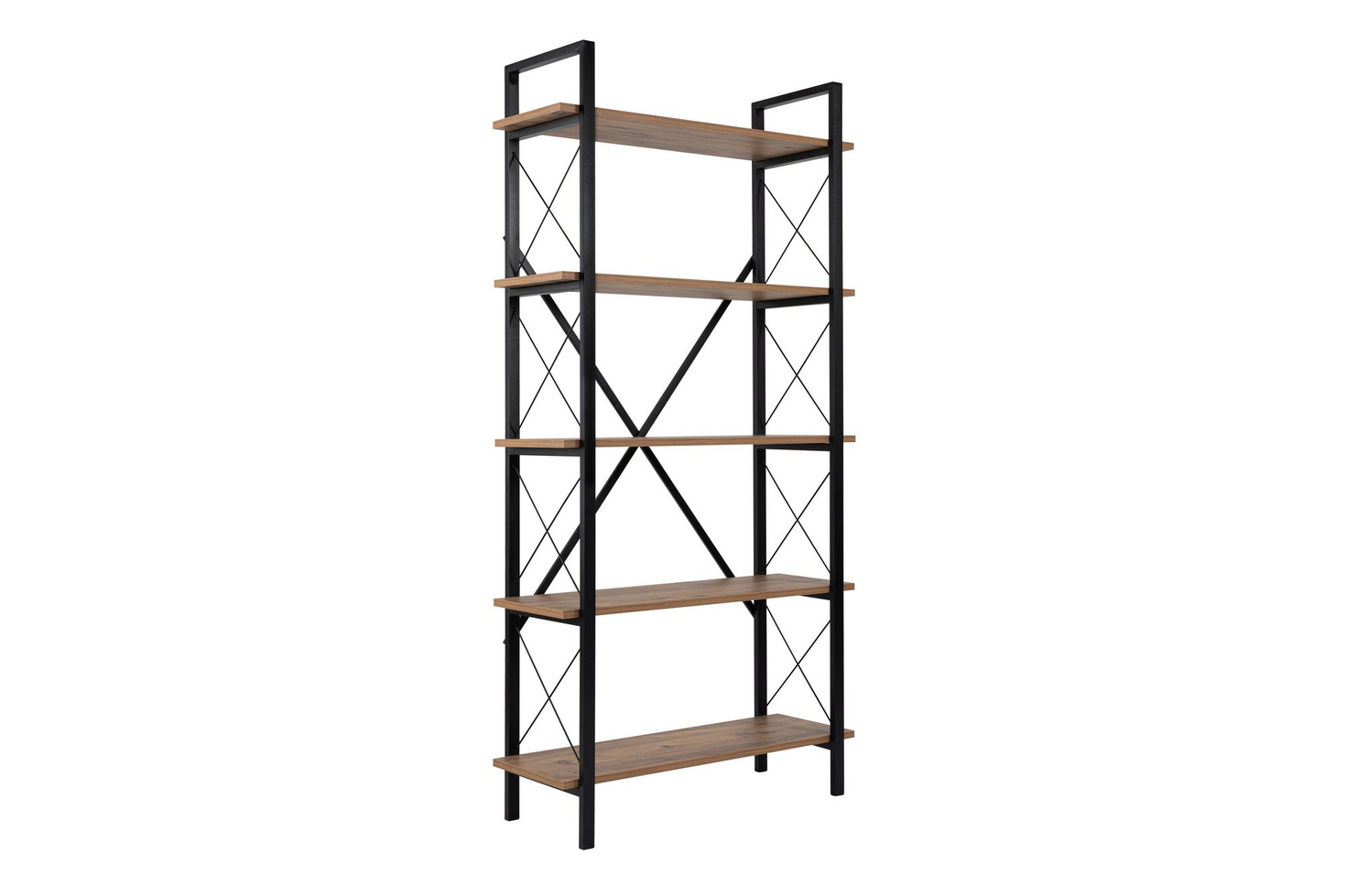 Norda Design industriell bokhylle, 90x180x34 cm, metallramme, veggmonterbar, 100% melamin
