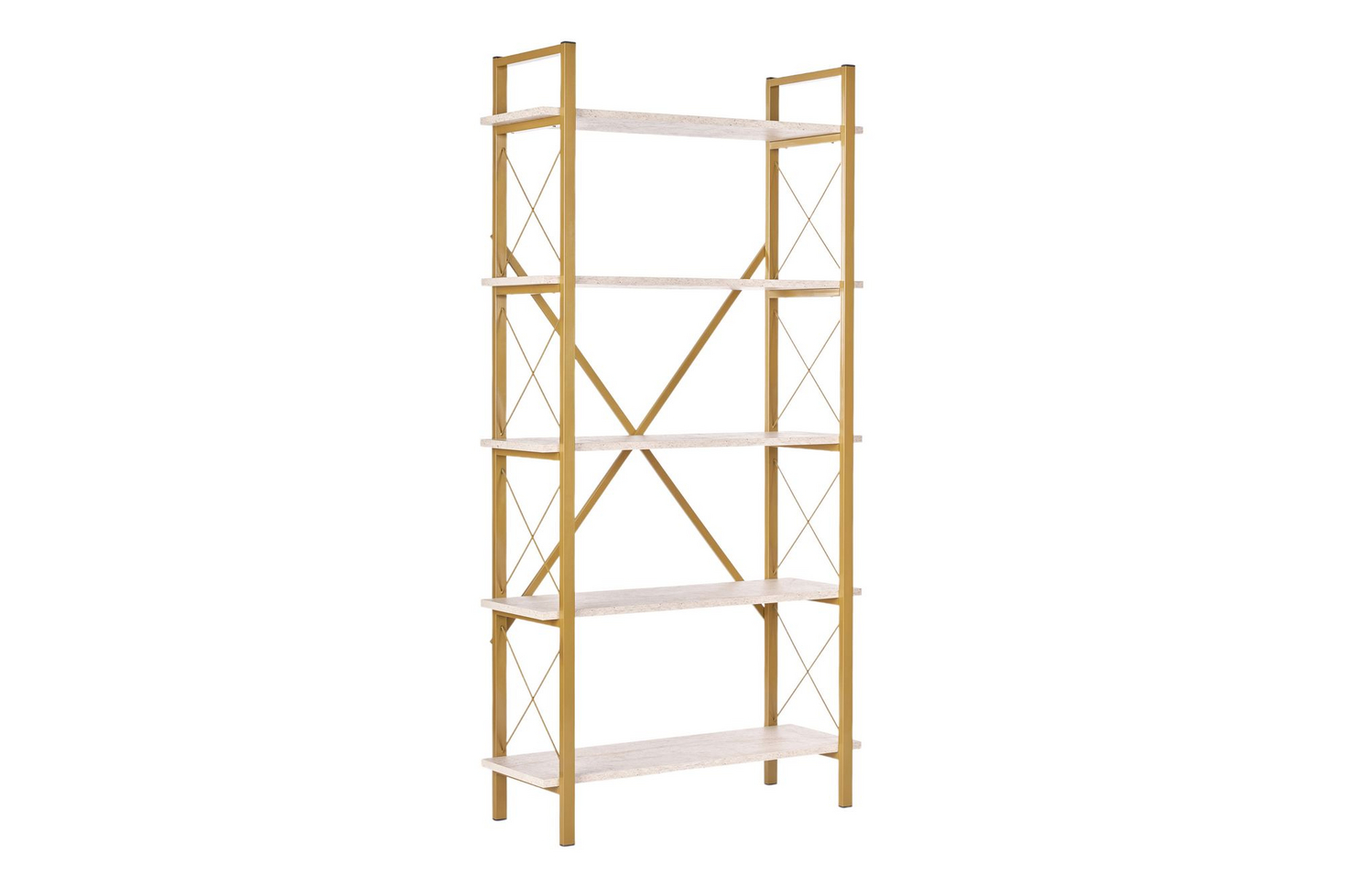 Norda Design moderne glam bokhylle, 90x180x34 cm, 100% melamin, metallramme, veggmonterbar