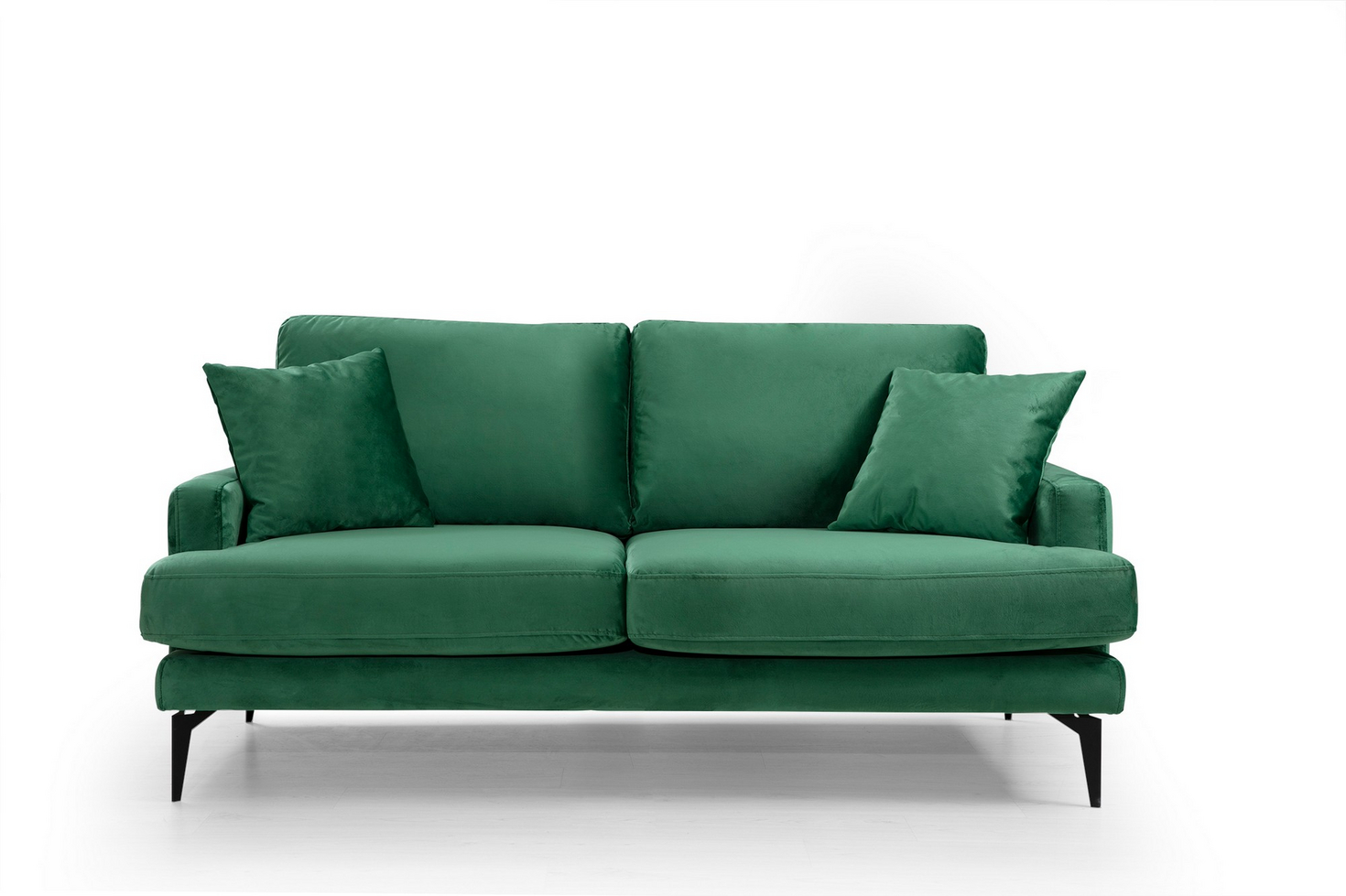 Norda Design stilig 2-seters sofa, bøkramme, 175 cm | mykt polyesterstoff, metallben, 2 puter inkludert
