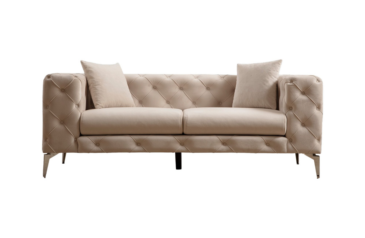 Norda Design moderne 2-seters sofa, bøkramme, 100% polyester, kromben, avtakbare puter | stilig og komfortabelt design for hjem og kontor