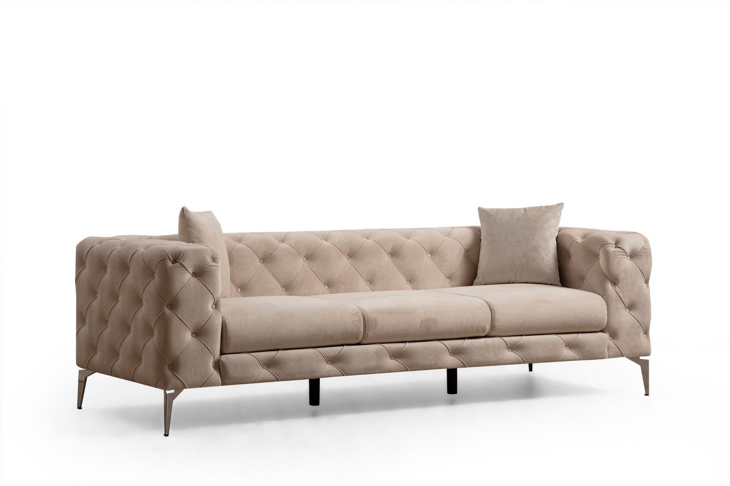 Norda Design moderne 3-seters sofa, 237 cm | bøkramme, kromben, avtakbare puter, elegant design