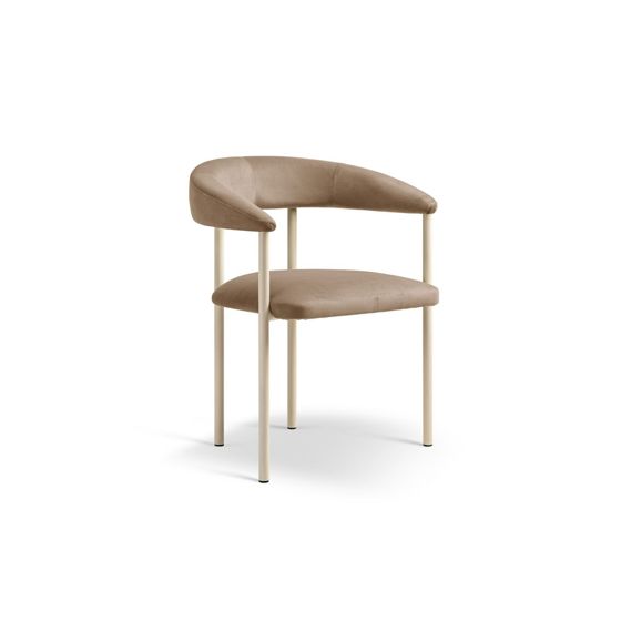 Cosmopolitan Design fløyelsstoler, 2 stk., "Lea", 1-seter, 56,5 × 53,5 × 74 cm, kremfargede ben, mandelbeige