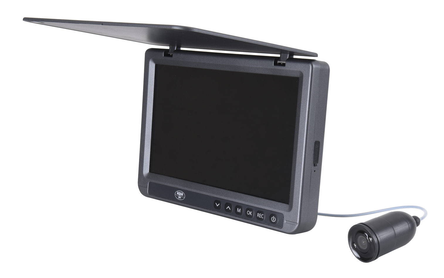 Aqua Spy undervannskamera, 7-tommers skjerm, opptaksfunksjon, 25 m kabel, roterende kabelspole, oppløsning 1024x600, bildevinkel 120°