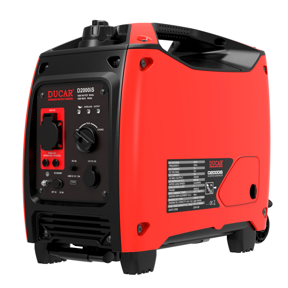 Ducar generator med hjul og trekkhåndtak D2000iS