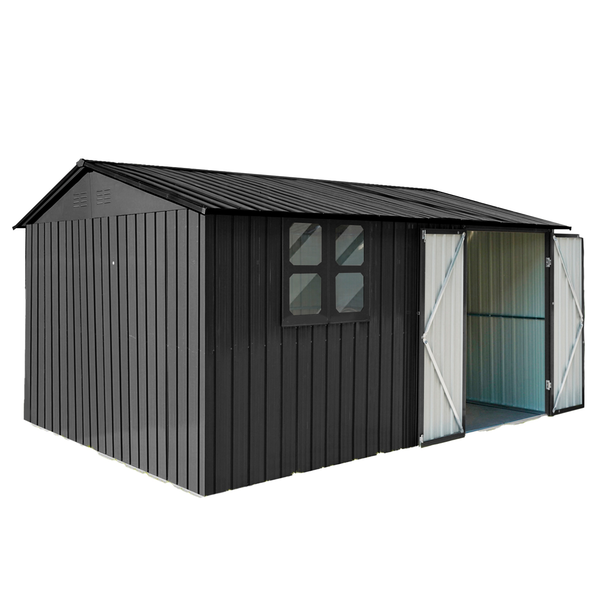 Fornorth Oppbevaringsbod med Vindu 375x286x162cm, Svart
