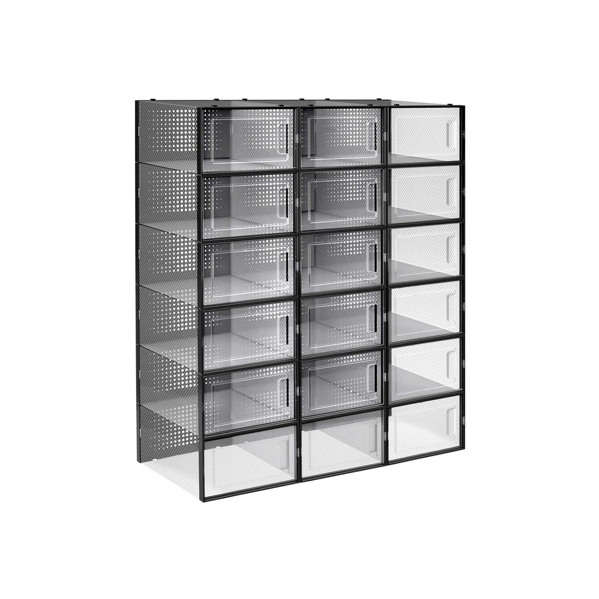 SONGMICS skoesker, 18-pakning, sammenleggbar, stabelbar, transparent/svart, LSP18SBKV1