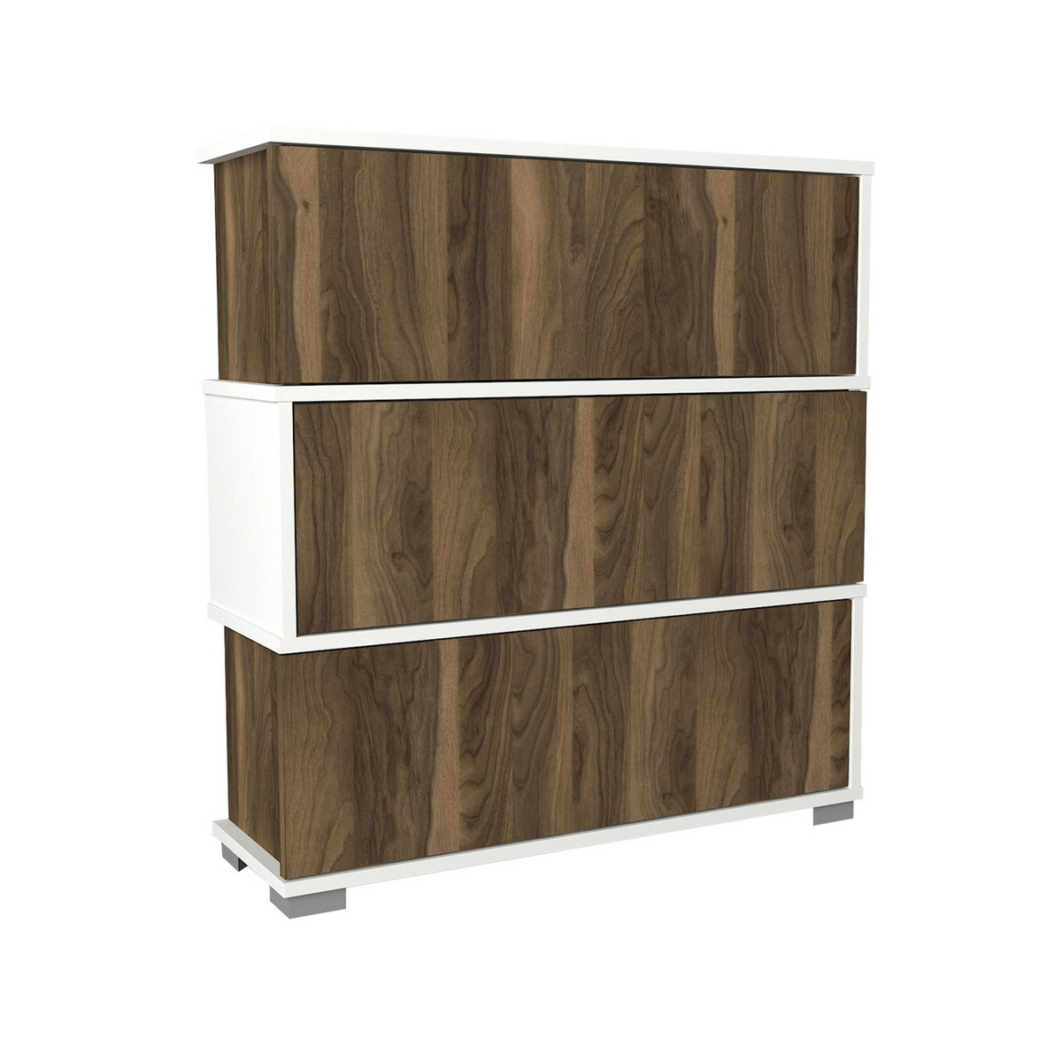 Norda Design moderne skoskap med 3 skuffer og hyller, hvit og valnøtt, 90x93x30 cm | 100% melaminbelagt | veggmonterbar