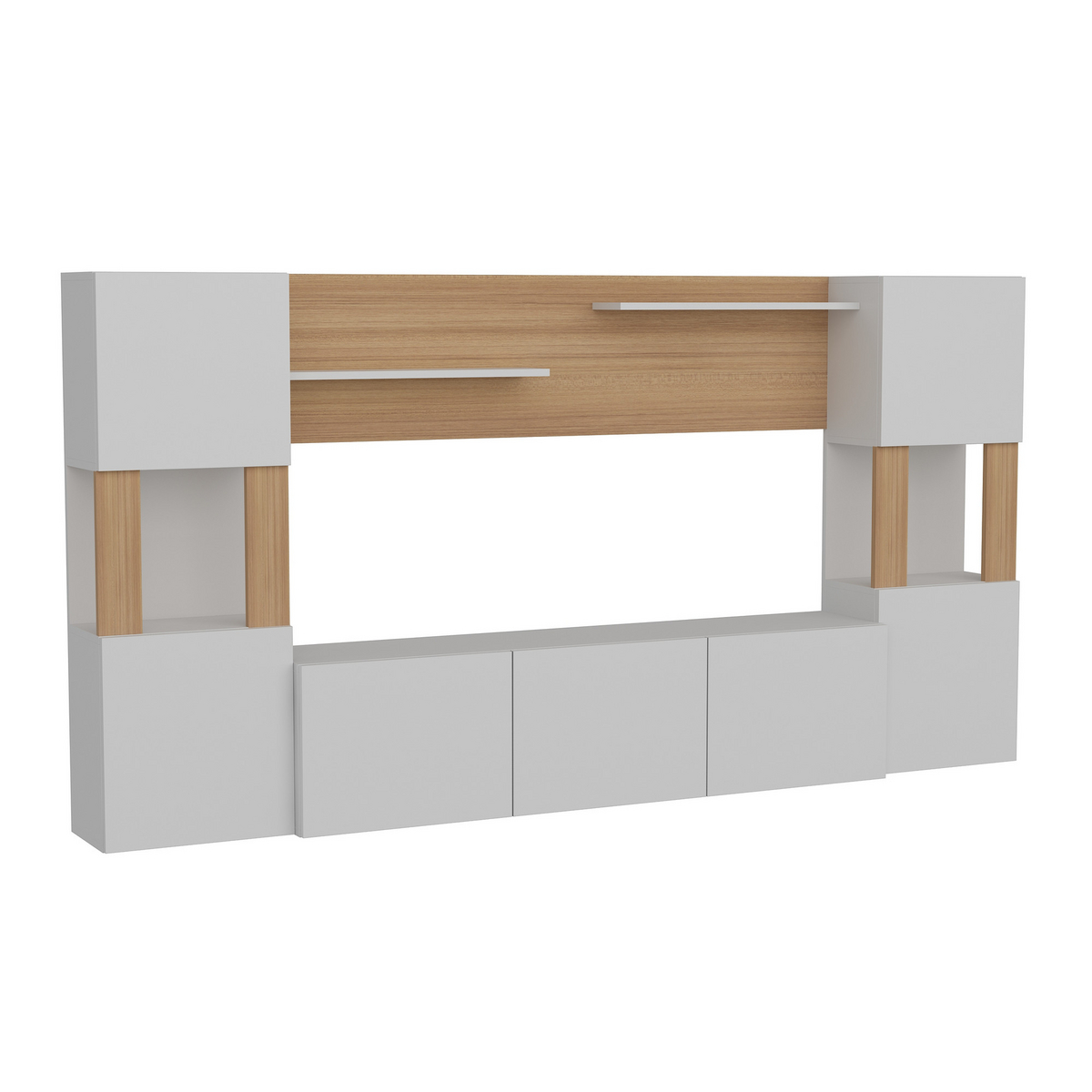 Norda Design moderne TV-møbel med mulighet for veggmontering, hvit og teak, 160x125x31.5 cm | 100% melamin, 18 mm tykk | stilig og funksjonelt design