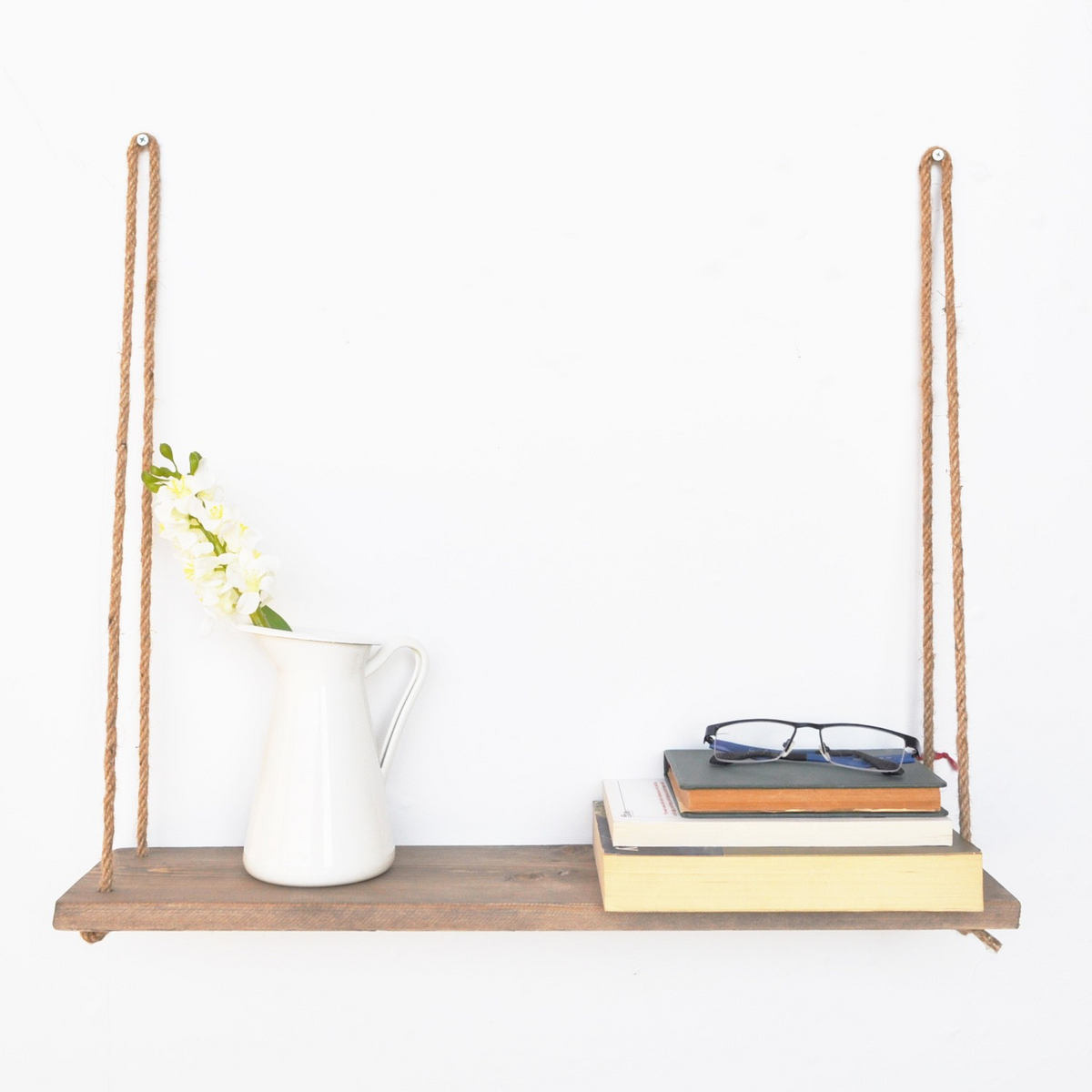 Norda Design håndlaget vegghylle, 60 cm x 13 cm x 1.6 cm, 100% grantre, rustikk valnøttfarge, ferdigmontert og veggmonterbar