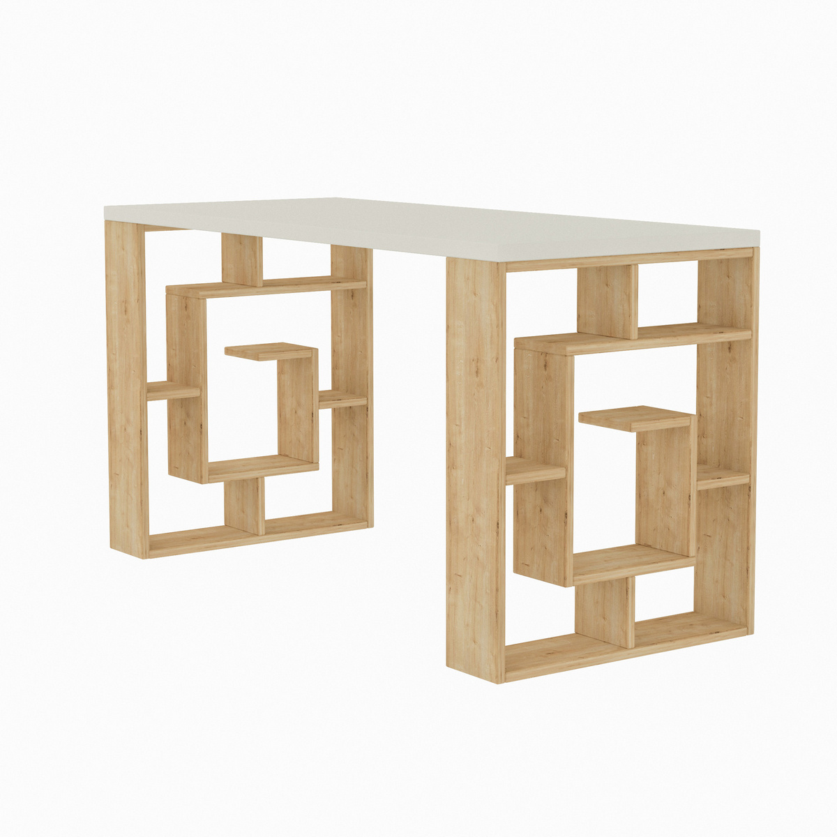 Norda Design moderne skrivebord med hyller, hvit og eik, 140 x 75 x 60 cm | 100% melaminbelagt, 25 mm plate