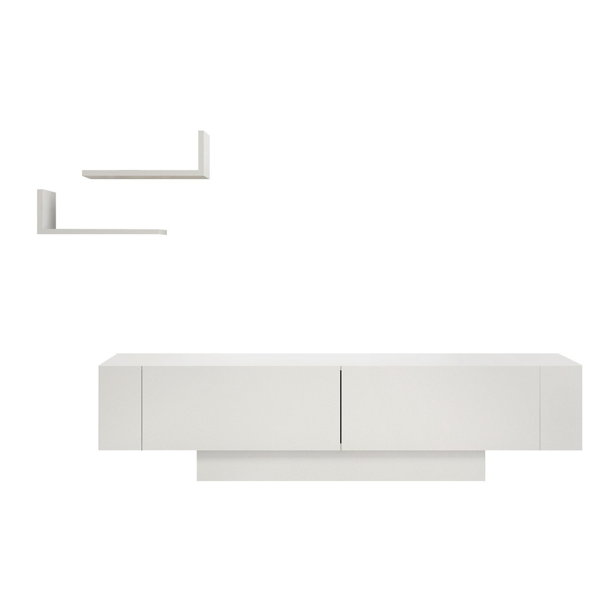 Norda Design moderne hvit TV-benk med vegghyller (2 deler), 150 cm | 100% melaminbelagt, 18 mm tykk | stilig og funksjonell oppbevaring