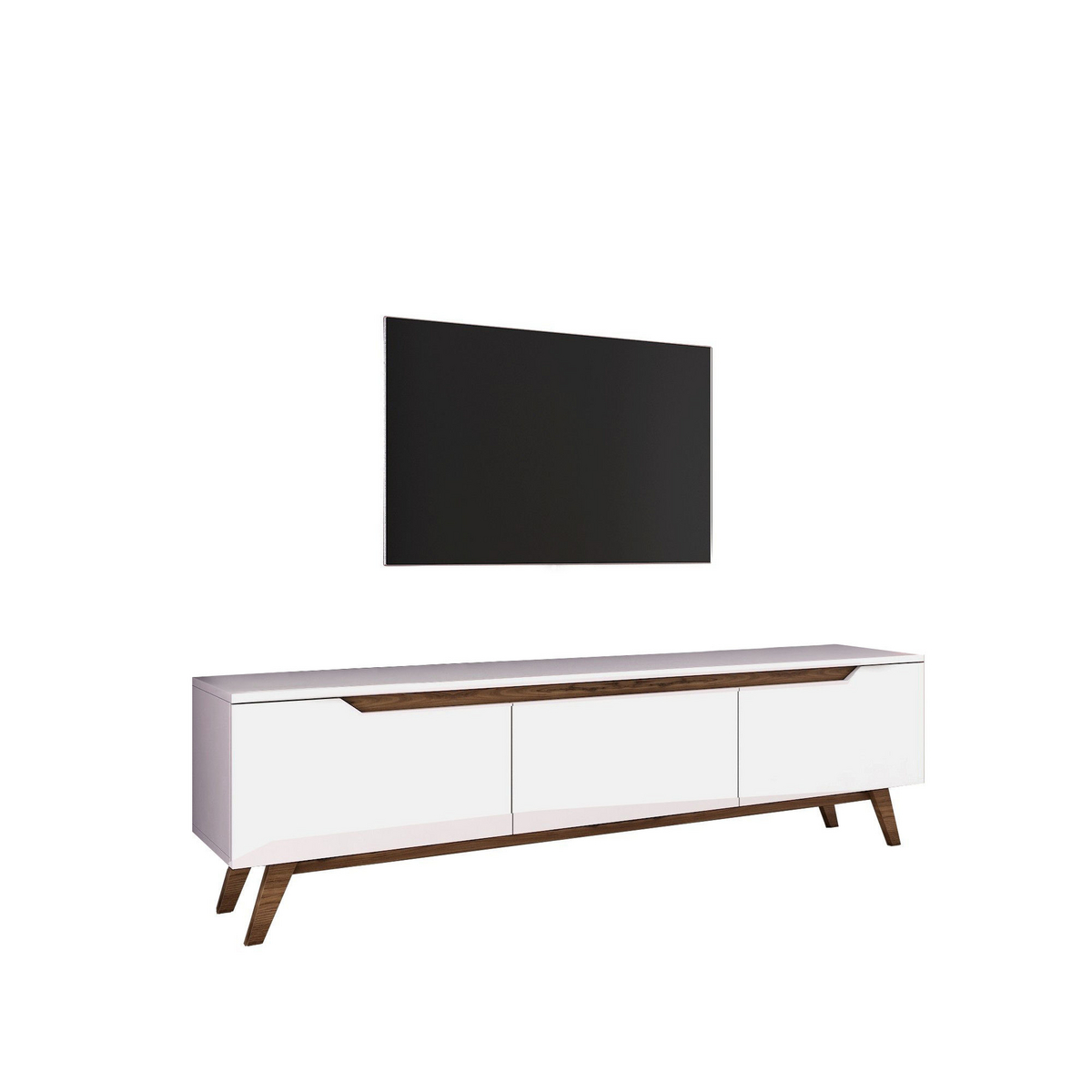 Norda Design moderne TV-benk med hyller, hvit og valnøtt, 180 cm | 100% melaminbelagt, 18 mm tykk | skandinavisk design