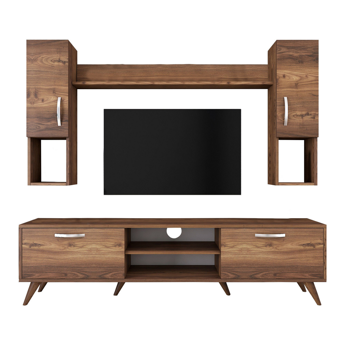 Norda Design moderne TV-møbel i valnøtt, 100% melaminbelagt, 180 cm | stilig veggmontert design med hyller