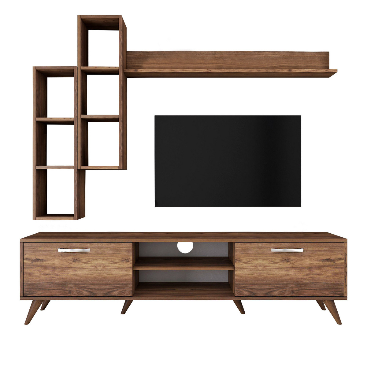 Norda Design moderne TV-møbel i valnøtt med vegghyller, 100% melaminbelagt, 180 cm | stilig og funksjonelt design