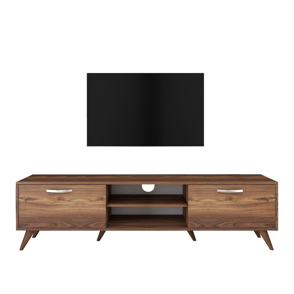 Norda Design moderne valnøtt TV-benk, 180 cm, 100% melaminbelagt, 18 mm tykk, flere hyller, stilig og funksjonell