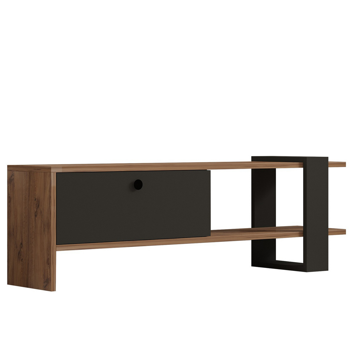 Norda Design moderne TV-benk med hyller, eik og antrasitt, 120 cm | 100% melaminbelagt, 18 mm tykk | stilig oppbevaringsløsning