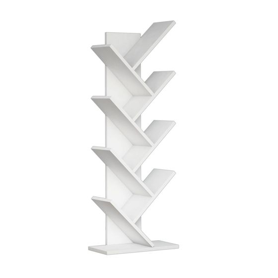 Norda Design moderne hvit bokhylle, 46 cm x 128.5 cm x 22 cm | 100% melaminbelagt, 18 mm tykk | veggmonterbar, stilig design