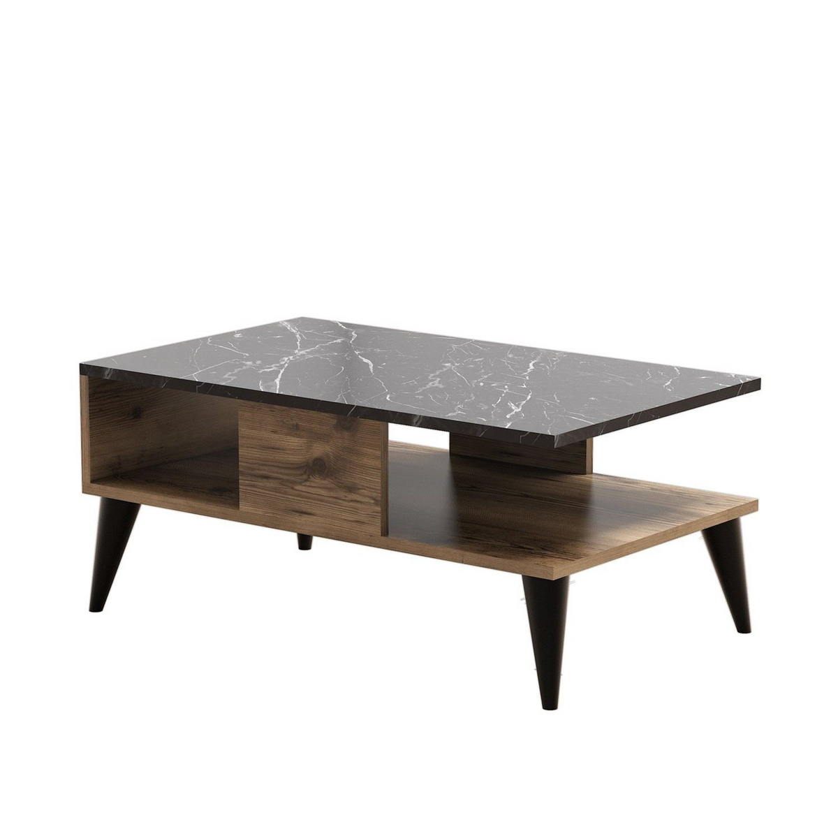 Norda Design moderne sofabord, valnøtt og marmorfinish, 90 x 54 x 39.6 cm | 100% melaminbelagt, 18 mm tykk | stilig og funksjonelt design