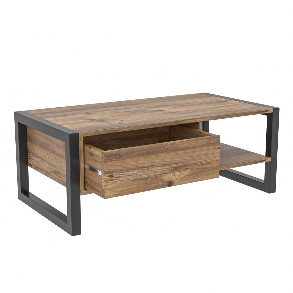 Norda Design moderne sofabord med skuff, Atlantic-furu og svart, 105 cm | 100% melamin og metallramme | stilig og funksjonell