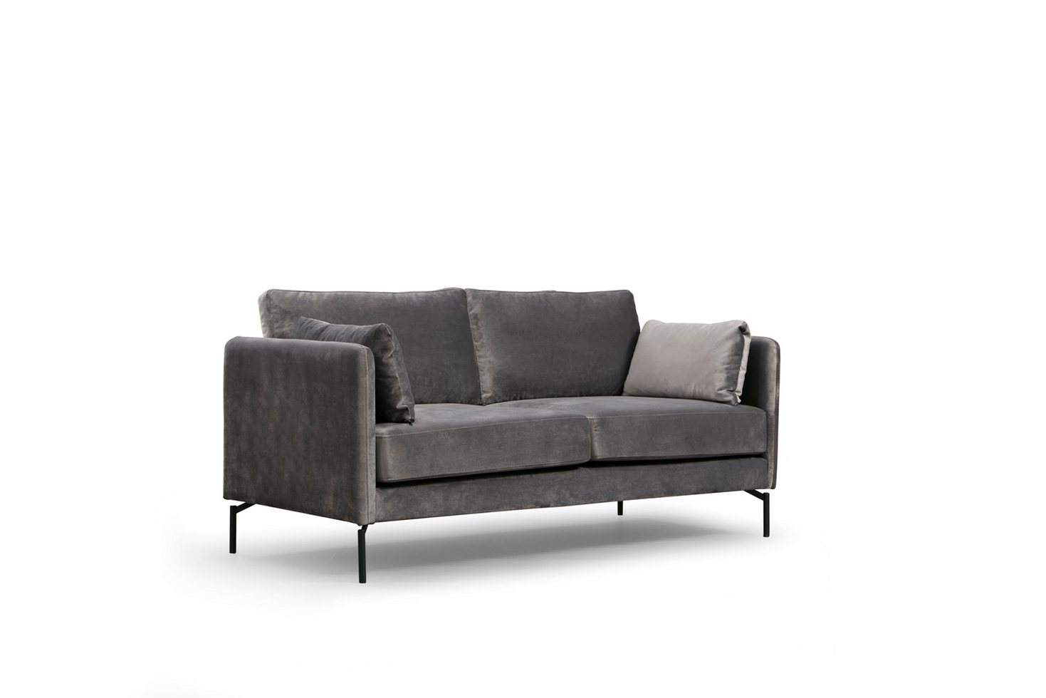 Norda Design stilig 2-seters sofa, grå polyester, 177 x 87 x 90 cm | bøkramme, metallben | moderne industriell design