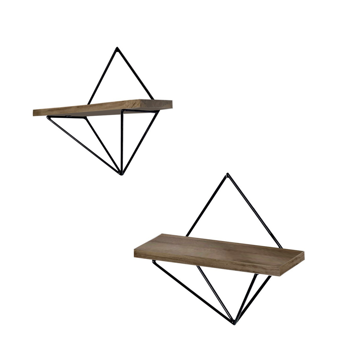 Norda Design dekorativ vegghylle i tre (2 deler), valnøtt og svart, 30x30x14 cm | 100% grantre og metall | stilig industriell design