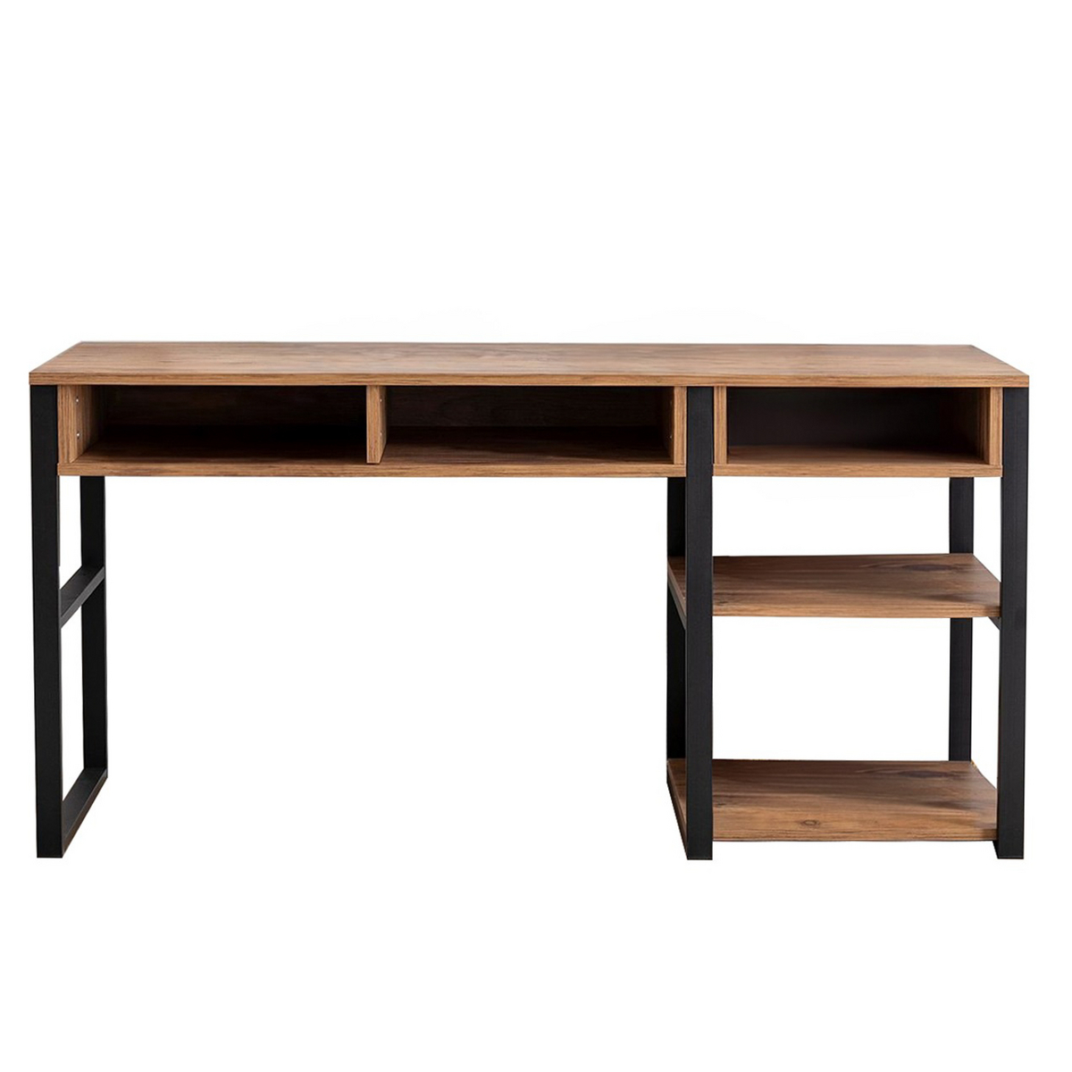 Norda Design moderne skrivebord med metallben, valnøtt og svart, 150x75.8x58.4 cm | 100% melaminbelagt | stilig og funksjonell