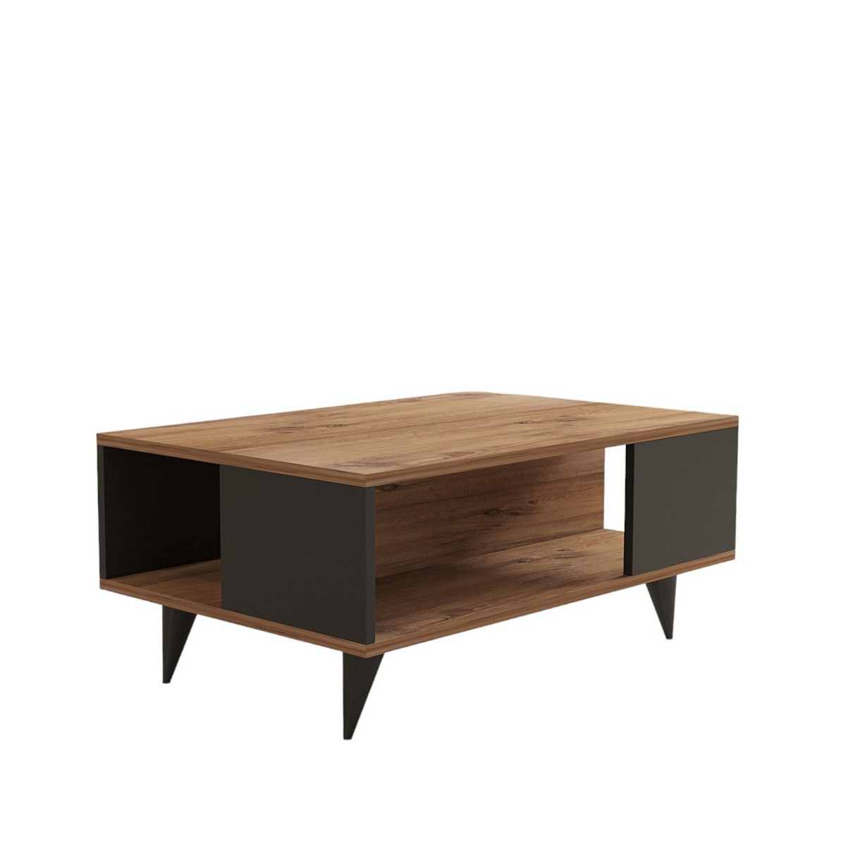Norda Design moderne sofabord i 2 nivåer, valnøtt og svart, 90 x 60 x 39.5 cm | 100% melaminbelagt, 18 mm tykk | stilig og funksjonell oppbevaring løsning