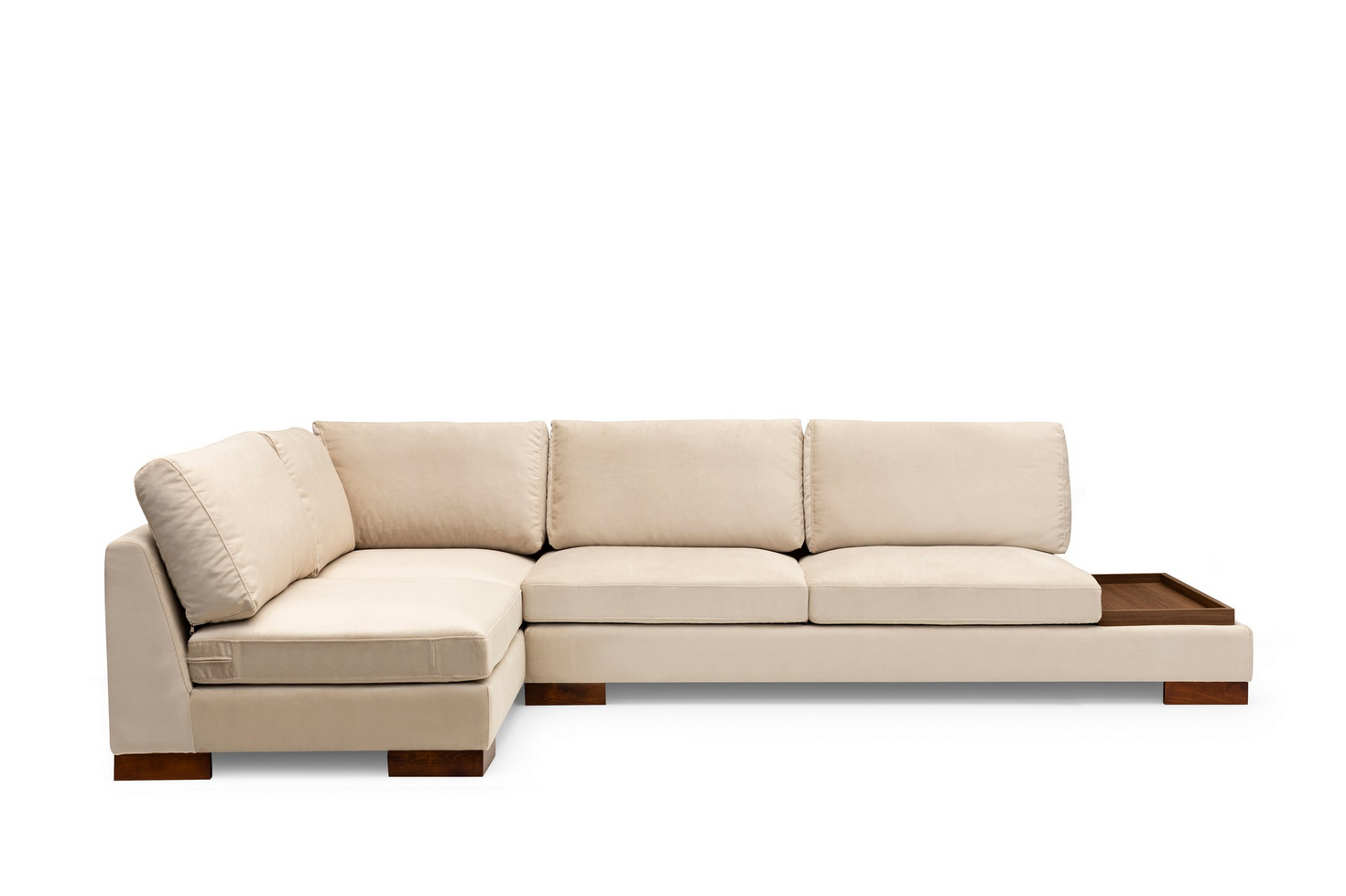 Norda Design elegant hjørnesofa, beige, 193x313 cm | bøkramme, 100% polyester, valnøttben | 2 puter inkludert