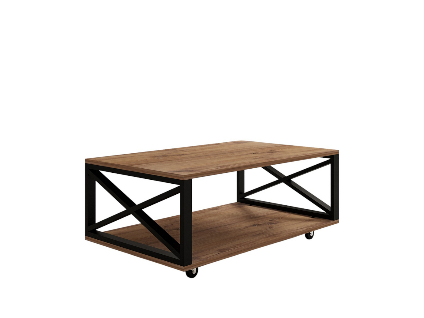 Norda Design industriell sofabord i 2 nivåer med hjulben, Atlantic-furu, 98 x 60 x 33.6 cm | 100% melaminbelagt