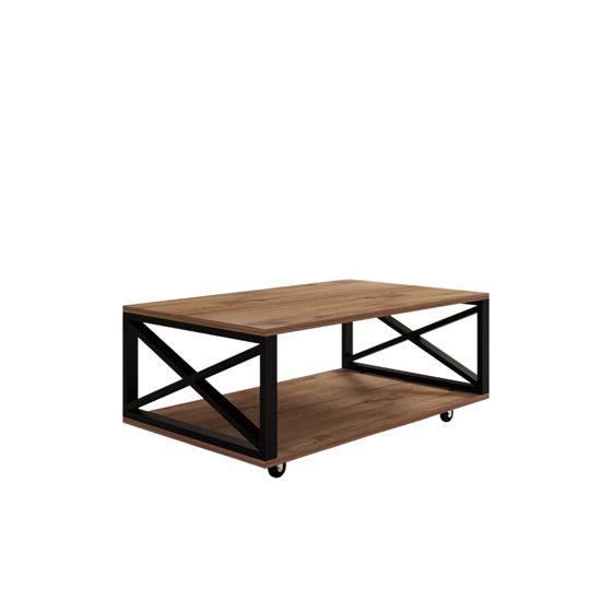 Norda Design industriell sofabord i 2 nivåer med hjulben, Atlantic-furu, 98 x 60 x 33.6 cm | 100% melaminbelagt
