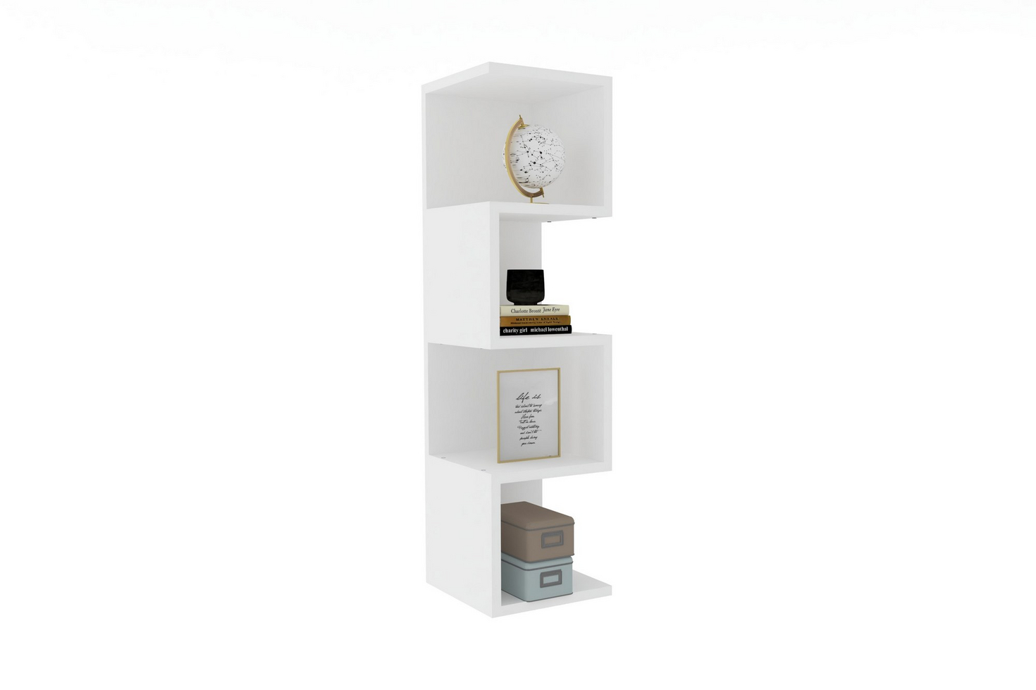 Norda Design moderne hvit bokhylle, 95 cm høy, 100% melaminbelagt, veggmonterbar, elegant design for hjem og kontor