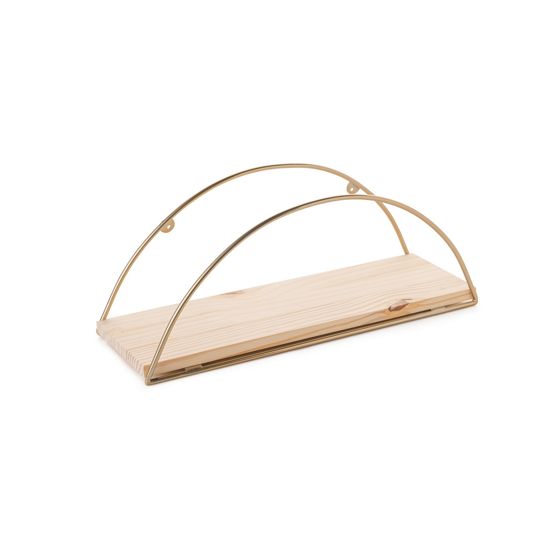 Norda Design vegghylle i massivt tre, 41 x 17 x 16 cm, gull og brun | metallbraketter, 3 kg kapasitet | moderne design