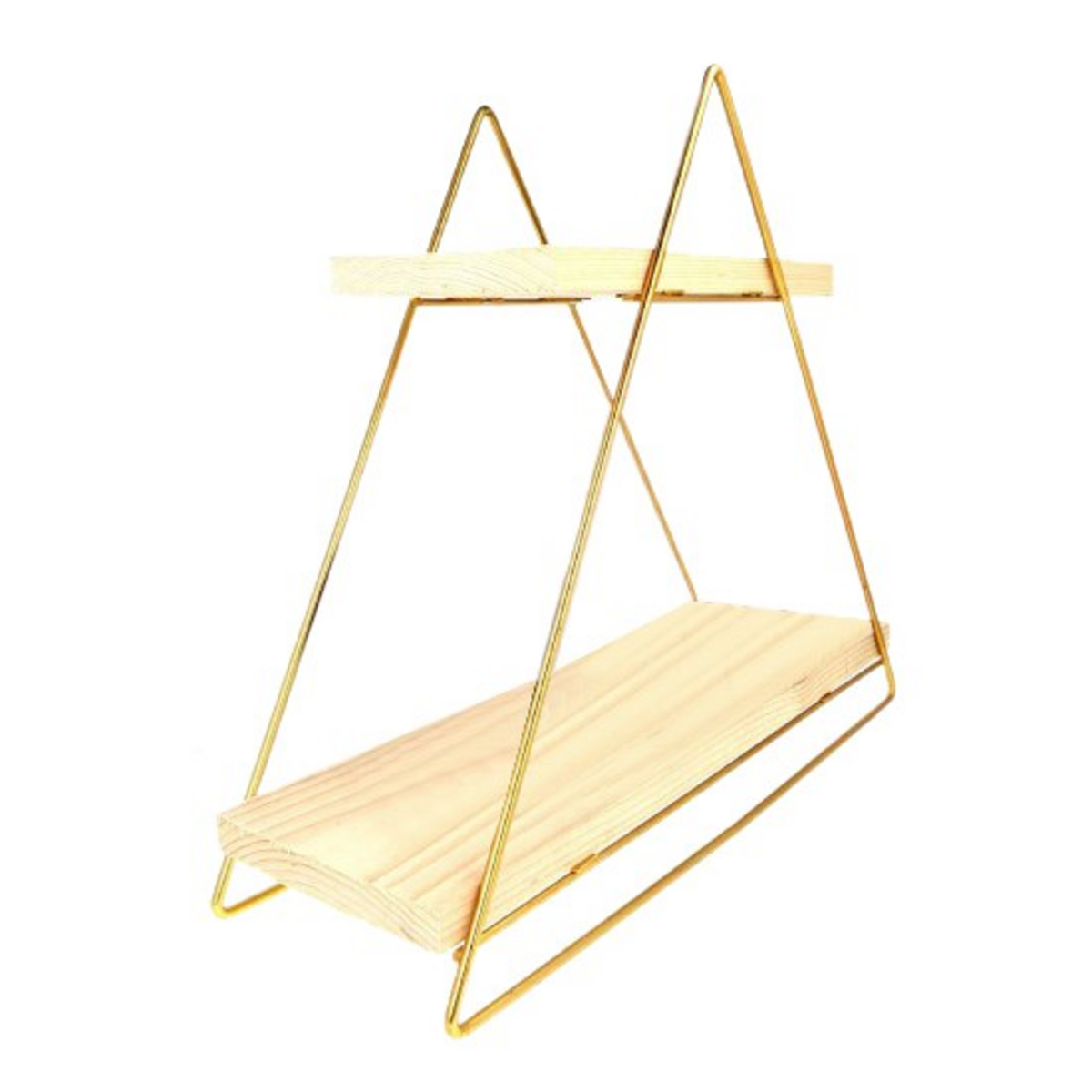 Norda Design Solid tre vegghylle med metallbraketter, 38 x 16 x 42 cm, gull og brun | 5 kg kapasitet, moderne design