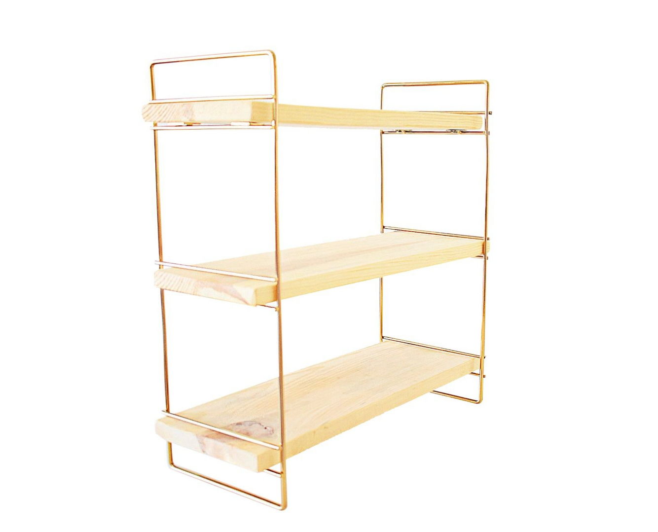 Norda Design Solid tre vegghylle med metallbraketter, 40 x 16 x 40 cm, gull og brun | 6 kg kapasitet, moderne design