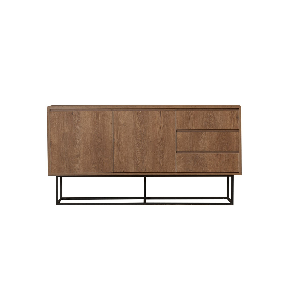 Norda Design moderne konsollbord med 3 skuffer og hyller, valnøtt og svart, 140 cm | 100% melamin, metallben