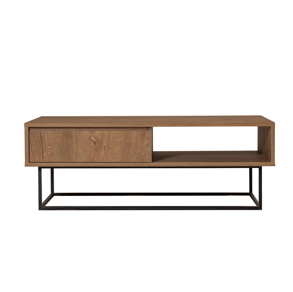 Norda Design moderne sofabord i 2 nivåer, valnøtt og svart, 120 x 43 x 60 cm | 100% melaminbelagt, metallramme | stilig og funksjonell oppbevaring