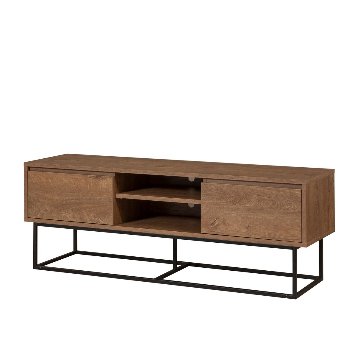 Norda Design moderne TV-benk med metallramme, valnøtt og svart, 140 cm | 100% melaminbelagt, veggmonterbar, stilig design
