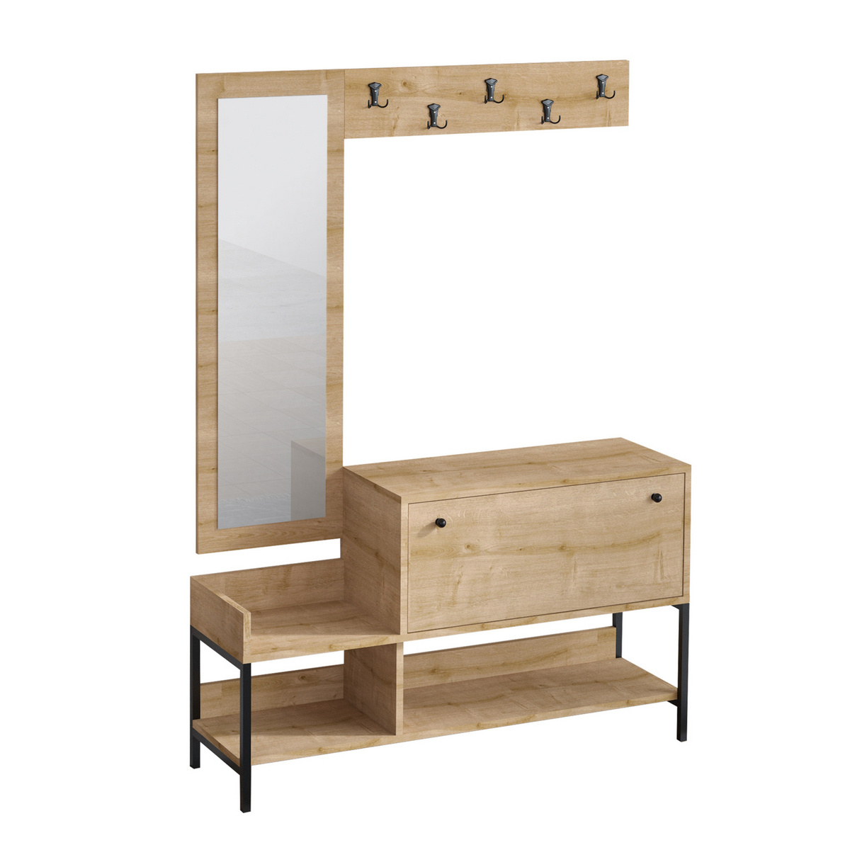 Norda Design moderne skoskap med speil, safir-eik, 120x70x35 cm | 100% melaminbelagt, veggmonterbar, stilig design
