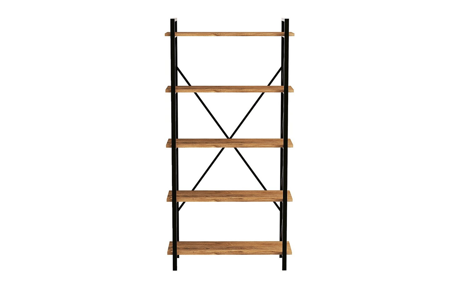 Norda Design industriell bokhylle med metallramme, Atlantic-furu og svart, 90x180x33.5 cm | 100% melaminbelagt | veggmonterbar