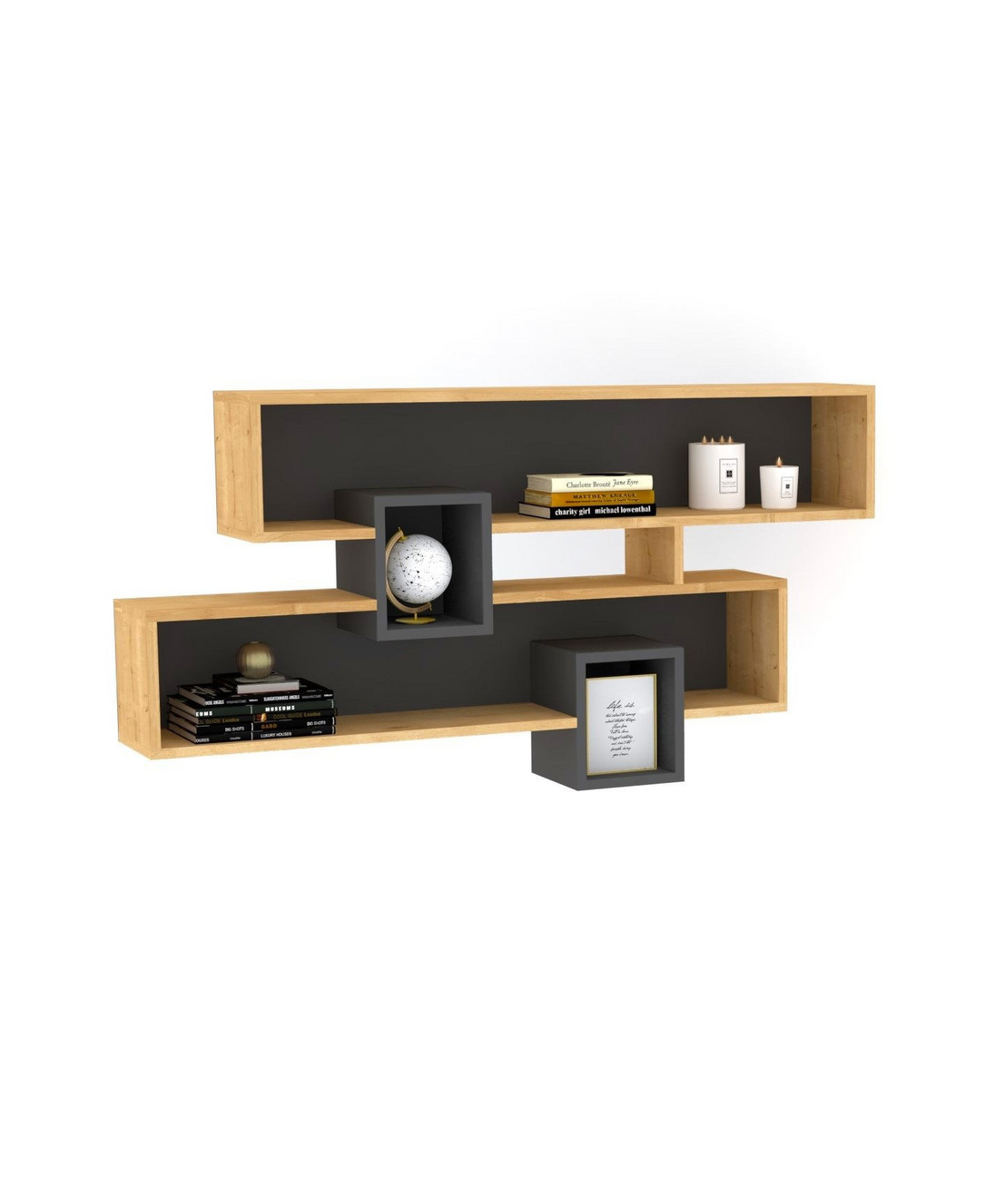 Norda Design moderne vegghylle, safir og antrasitt, 120x72.2x22 cm | 100% melaminbelagt, 18 mm tykk | stilig oppbevaringsløsning