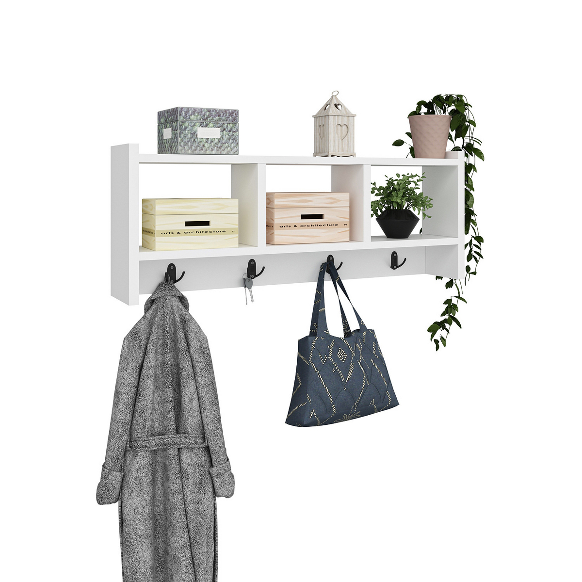 Norda Design moderne hvit kleshenger, 75.6 cm, 100% melaminbelagt, veggmonterbar, 8.8 lb kapasitet | skandinavisk design