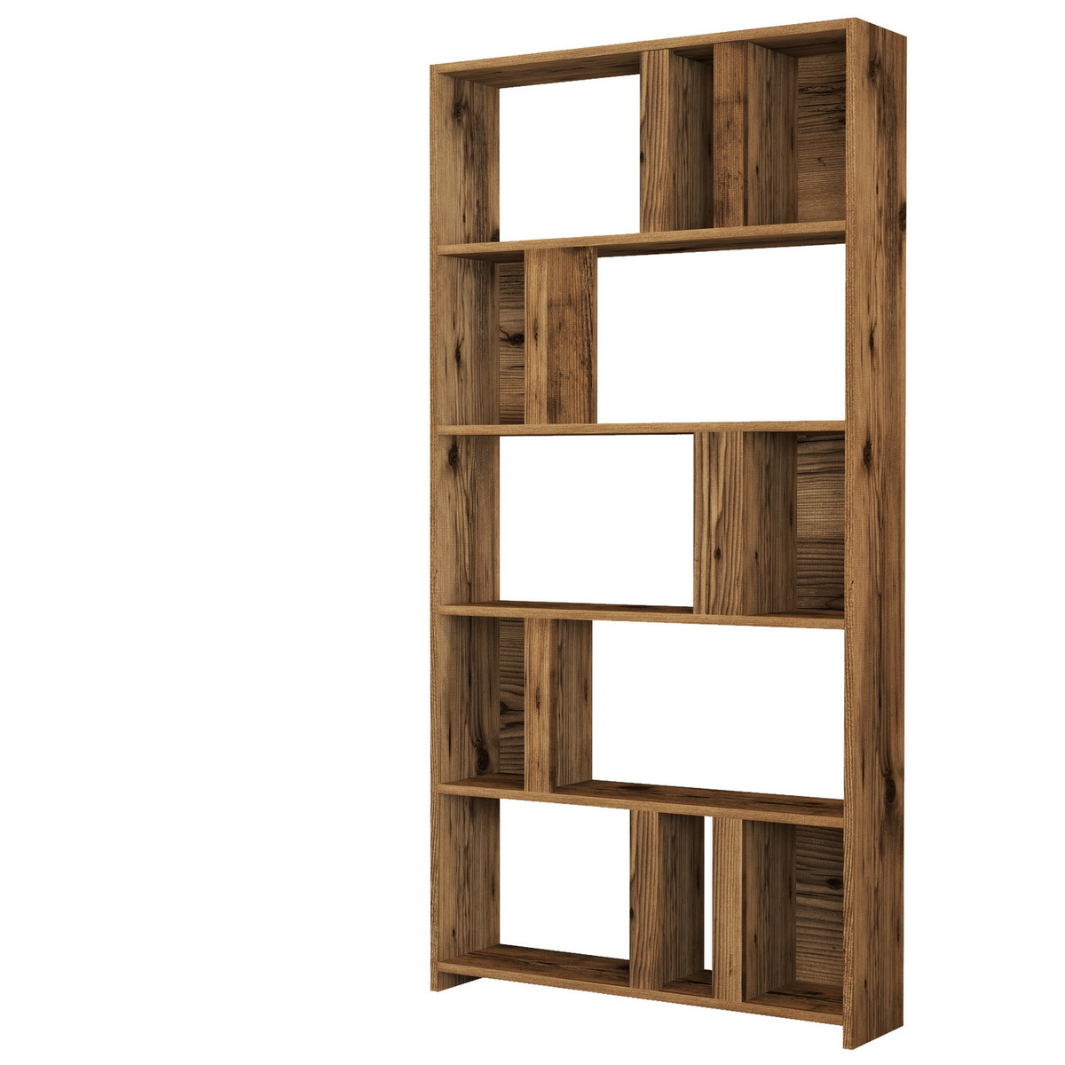 Norda Design moderne valnøtt bokhylle, 90x180x20 cm, 100% melaminbelagt, veggmonterbar, 35 kg kapasitet, stilig design