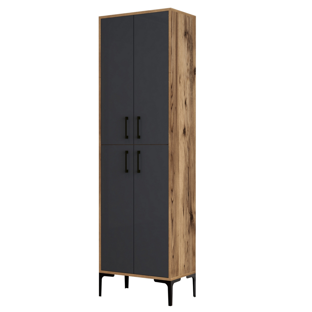 Norda Design moderne multifunksjonelt skap, valnøtt og antrasitt, 60x200x35 cm | 100% melamin, metallben og håndtak