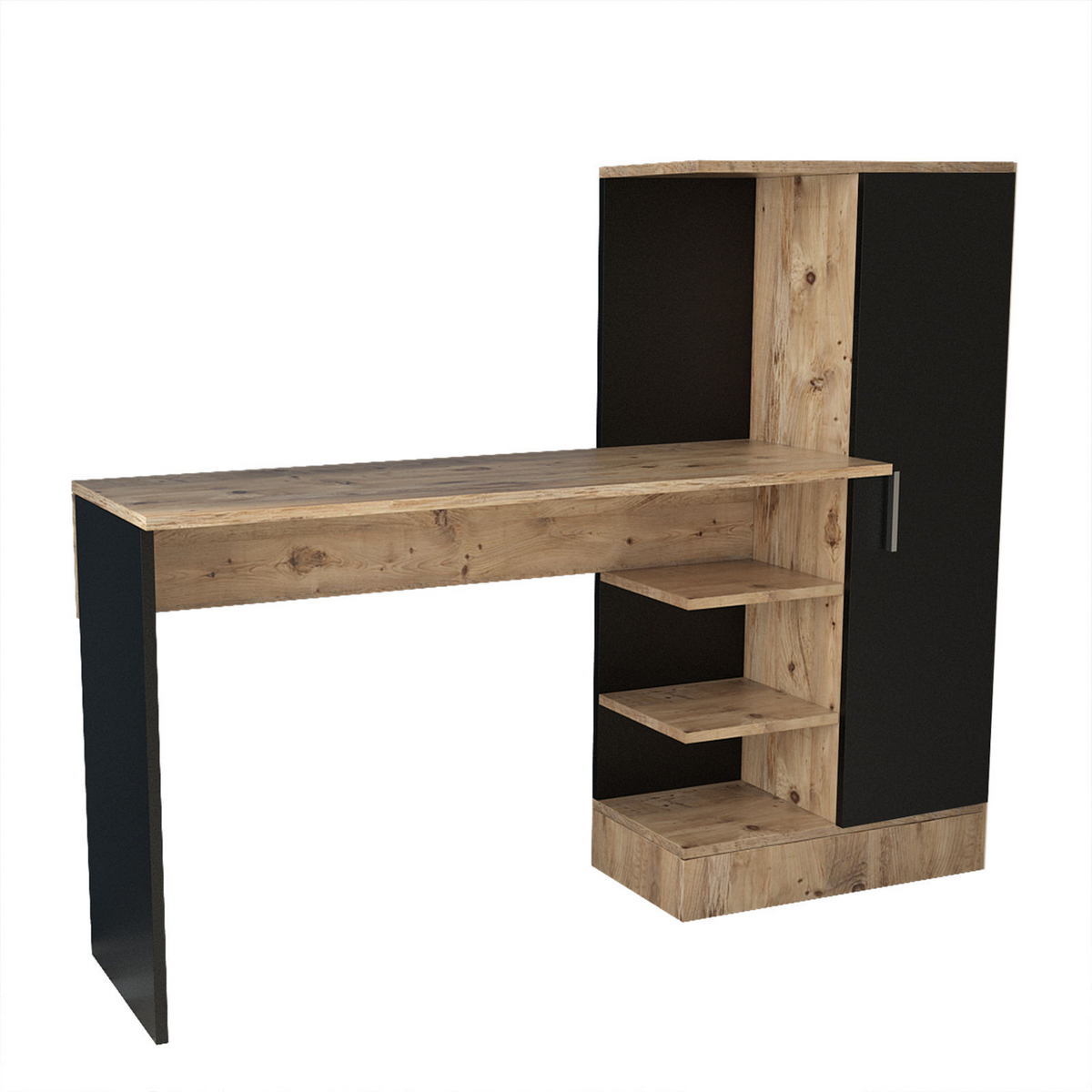 Norda Design moderne skrivebord, Atlantic-furu og svart, 152.3 x 120 x 40 cm | 100% melaminbelagt, 18 mm tykk