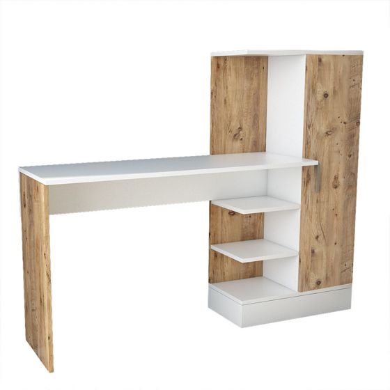 Norda Design moderne skrivebord, Atlantic-furu og hvit, 152.3 x 120 x 40 cm | 100% melaminbelagt, 18 mm tykk | stilig og funksjonell