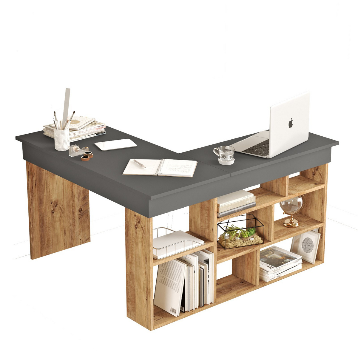 Norda Design moderne skrivebord, Atlantic-furu og antrasitt, 129 x 72 x 120 cm | 100% melaminbelagt, 18 mm tykk | stilig og funksjonelt design
