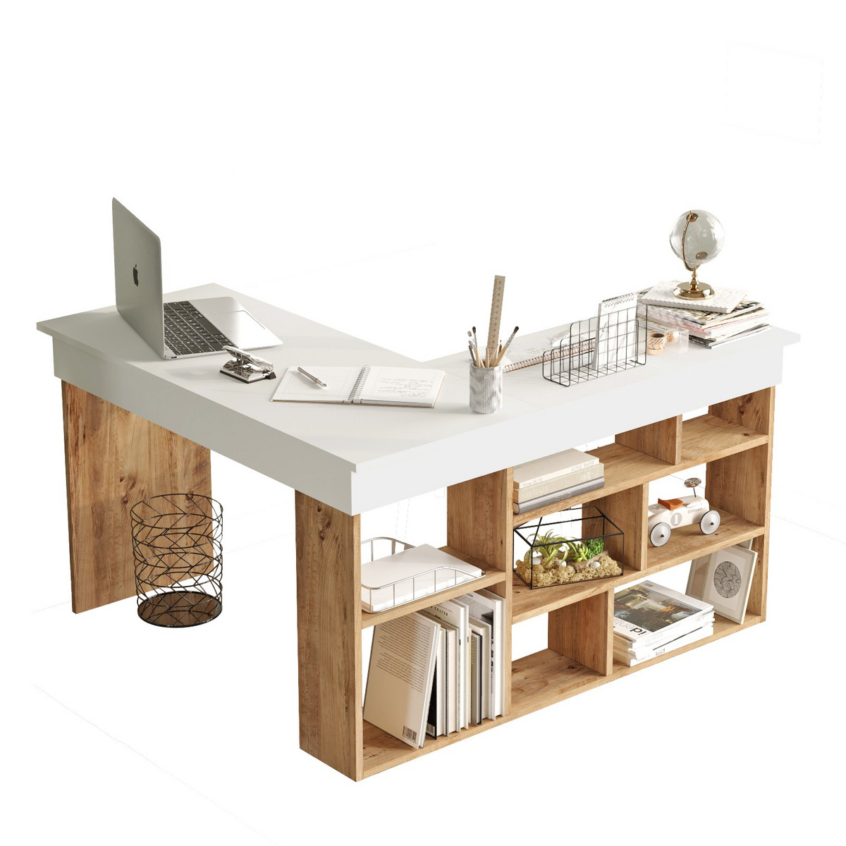 Norda Design moderne skrivebord, Atlantic-furu og hvit, 129 x 72 x 120 cm | 100% melaminbelagt, 18 mm tykk | stilig og funksjonell