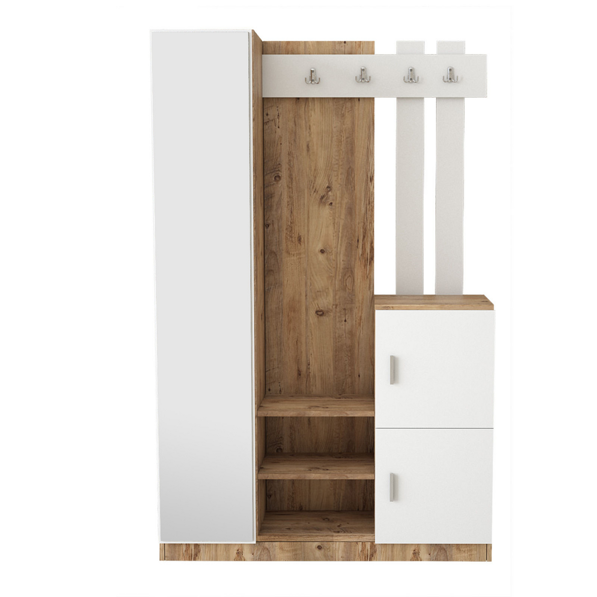 Norda Design moderne entrémøbel, Atlantic-furu og hvit, 113.6 x 179.7 x 37.5 cm | 100% melaminbelagt, 18 mm tykk